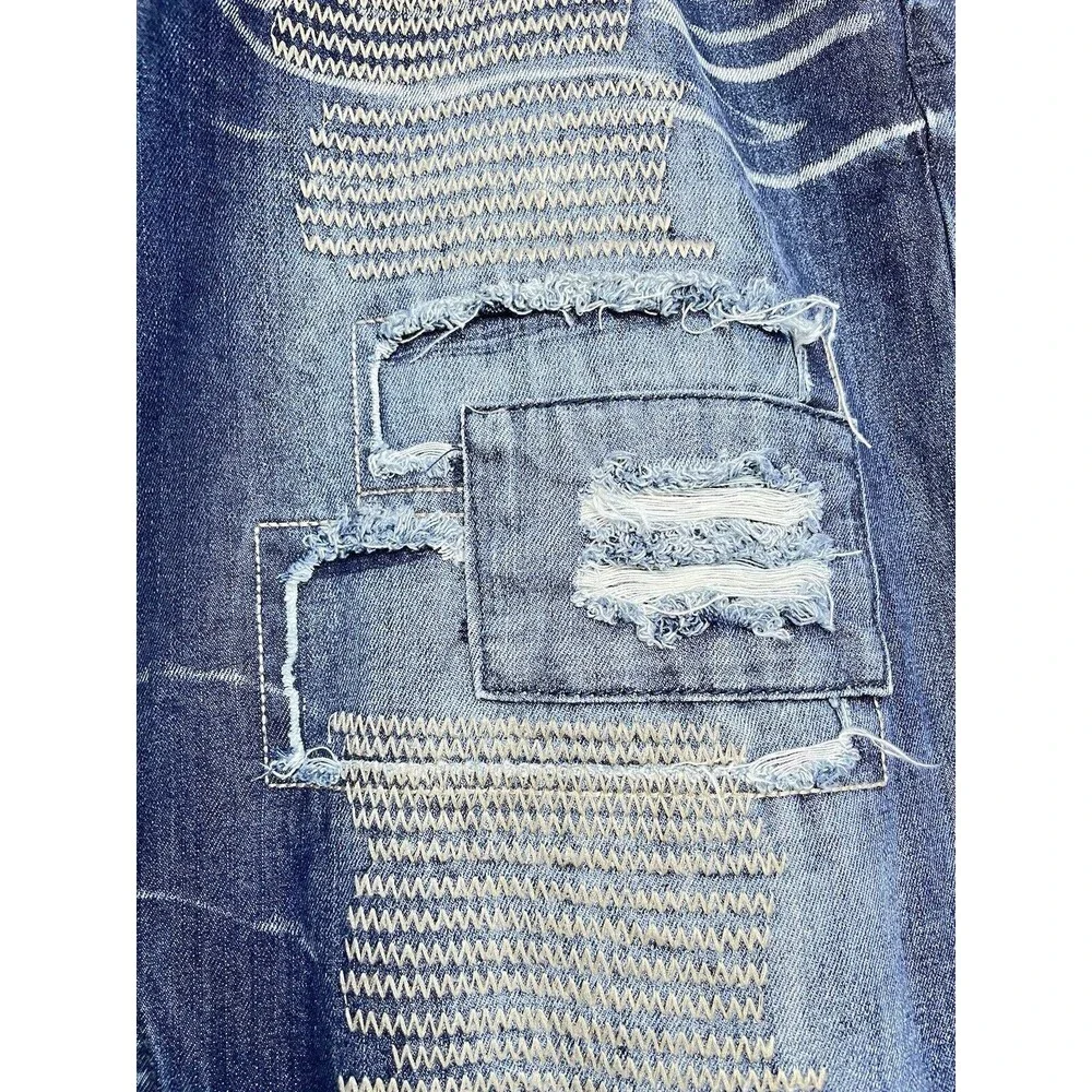 Parish Nation Men’s Patched Embroidered Distressed Jeans Size 40x35